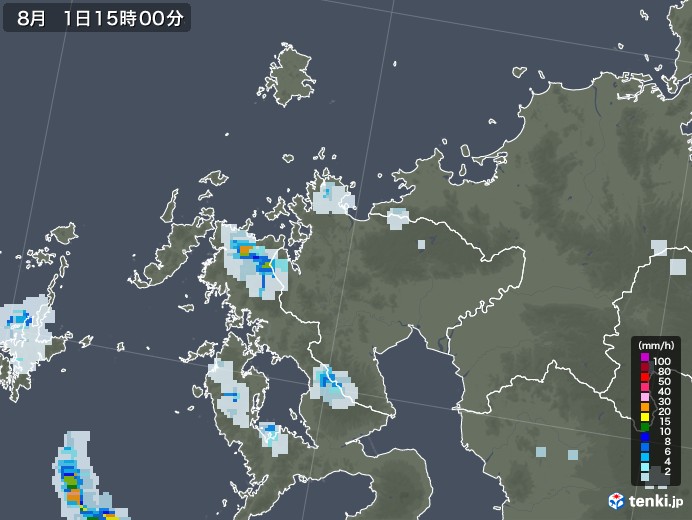 佐賀県の雨雲レーダー(2021年08月01日)