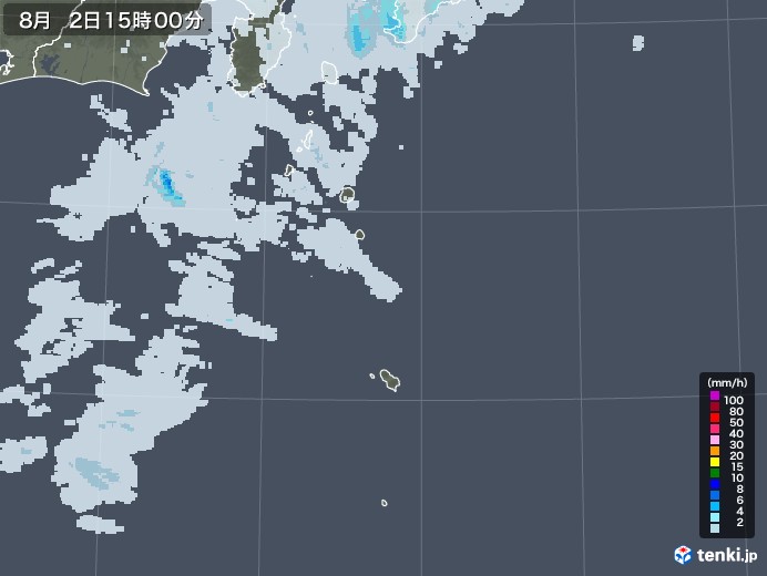 伊豆諸島(東京都)の雨雲レーダー(2021年08月02日)