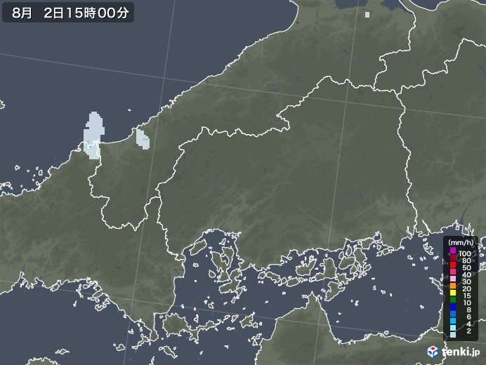 広島県の雨雲レーダー(2021年08月02日)