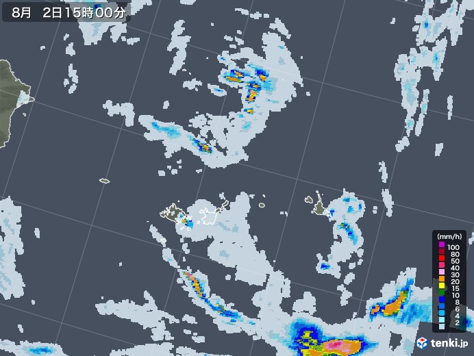 宮古・石垣・与那国(沖縄県)の雨雲レーダー(2021年08月02日)