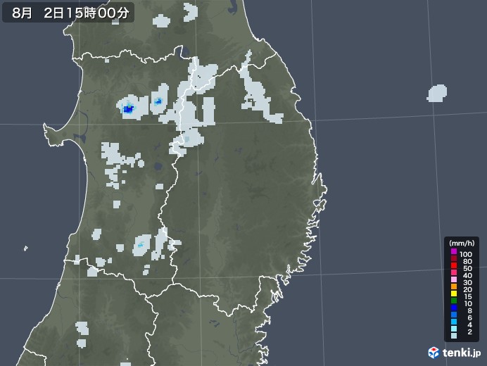 岩手県の雨雲レーダー(2021年08月02日)