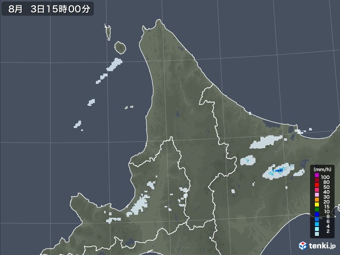 道北の雨雲レーダー(2021年08月03日)