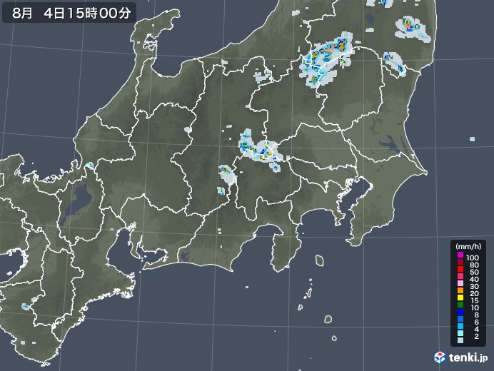 関東・甲信地方の雨雲レーダー(2021年08月04日)