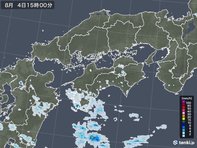 四国地方の雨雲レーダー(2021年08月04日)