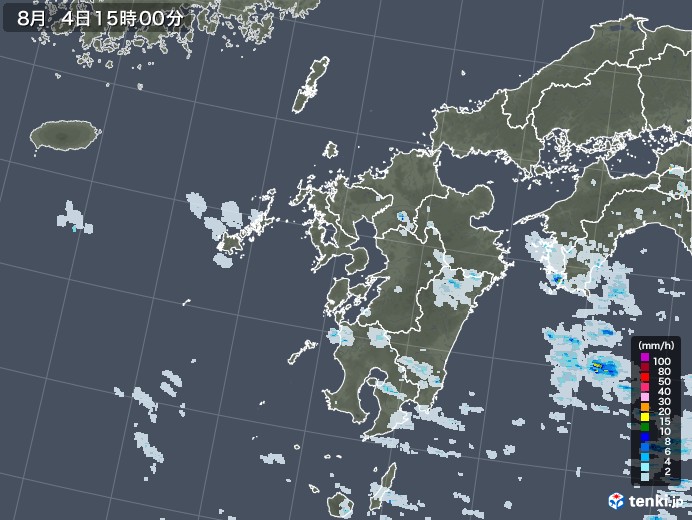 九州地方の雨雲レーダー(2021年08月04日)