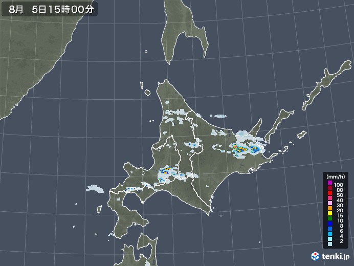 北海道地方の雨雲レーダー(2021年08月05日)