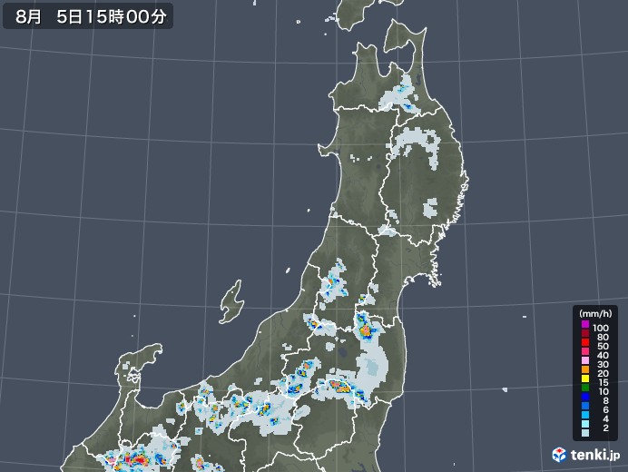 東北地方の雨雲レーダー(2021年08月05日)