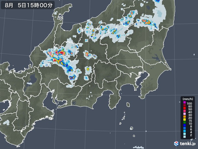 関東・甲信地方の雨雲レーダー(2021年08月05日)