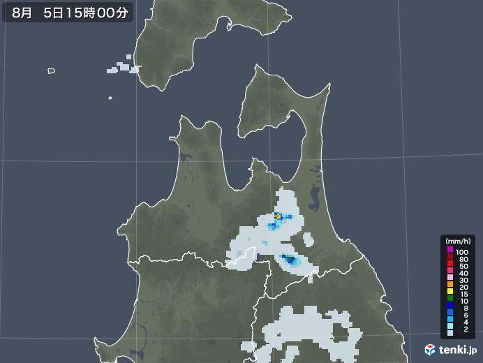 青森県の雨雲レーダー(2021年08月05日)