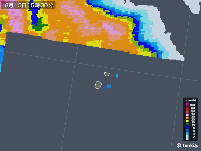 南大東島(沖縄県)の雨雲レーダー(2021年08月05日)