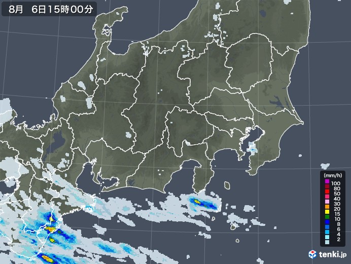 関東・甲信地方の雨雲レーダー(2021年08月06日)