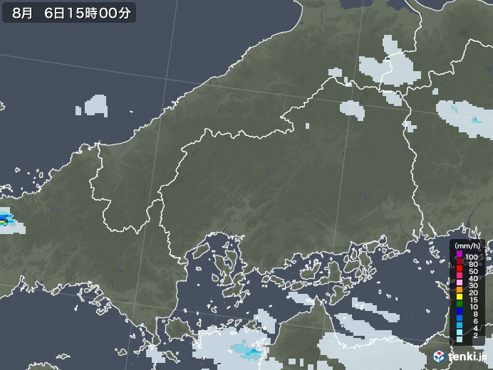 広島県の雨雲レーダー(2021年08月06日)