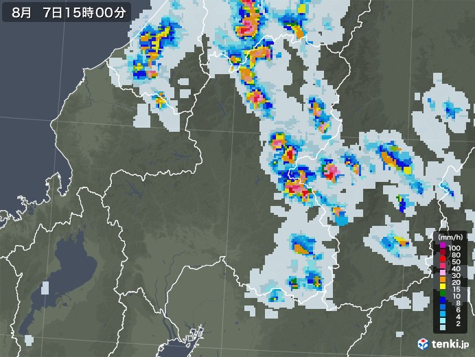 岐阜県の雨雲レーダー(2021年08月07日)