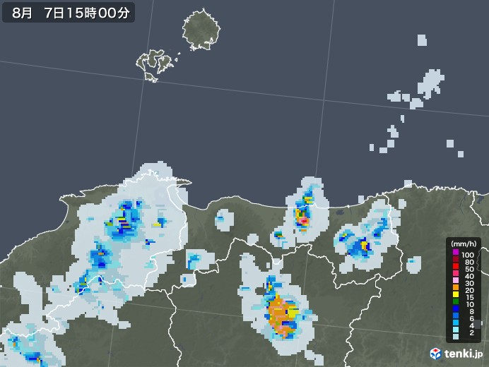 鳥取県の雨雲レーダー(2021年08月07日)