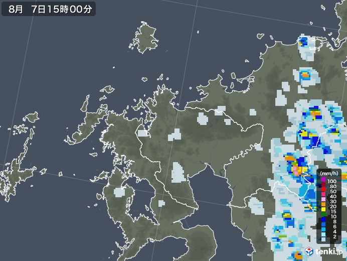 佐賀県の雨雲レーダー(2021年08月07日)
