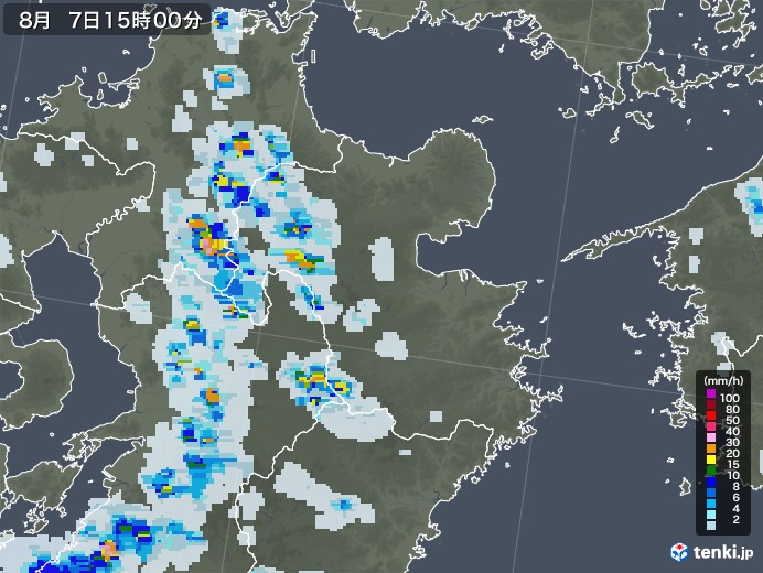大分県の雨雲レーダー(2021年08月07日)