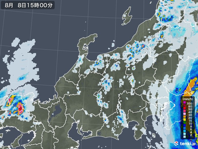 北陸地方の雨雲レーダー(2021年08月08日)