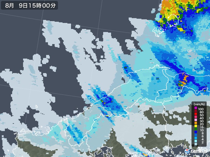 島根県の雨雲レーダー(2021年08月09日)