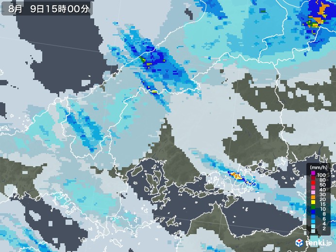 広島県の雨雲レーダー(2021年08月09日)
