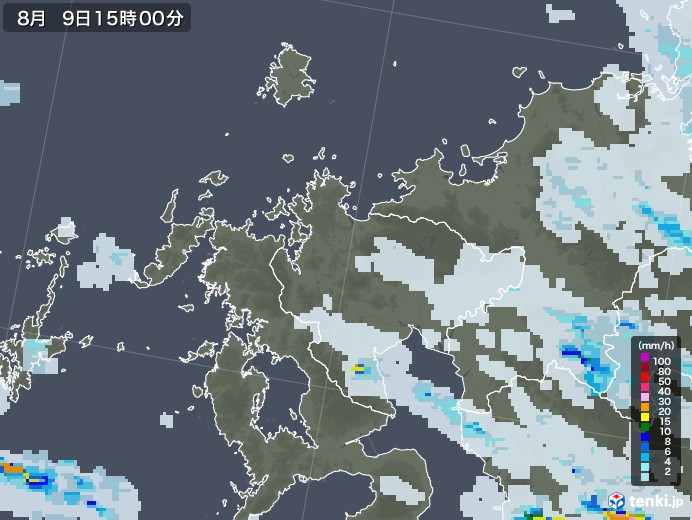 佐賀県の雨雲レーダー(2021年08月09日)