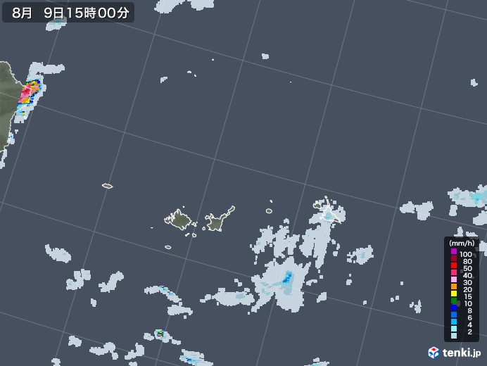 宮古・石垣・与那国(沖縄県)の雨雲レーダー(2021年08月09日)