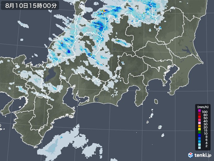 東海地方の雨雲レーダー(2021年08月10日)