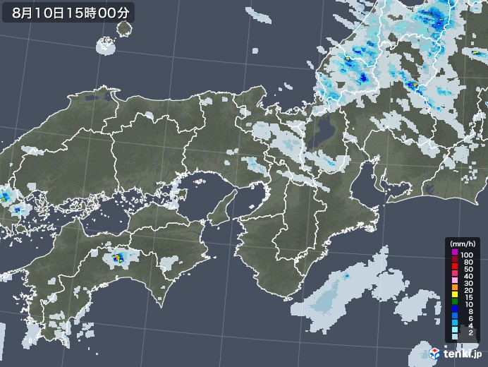 近畿地方の雨雲レーダー(2021年08月10日)
