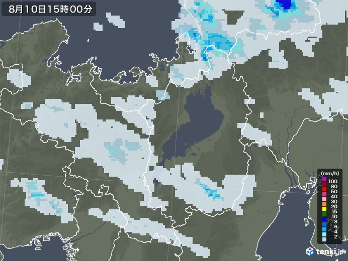 滋賀県の雨雲レーダー(2021年08月10日)