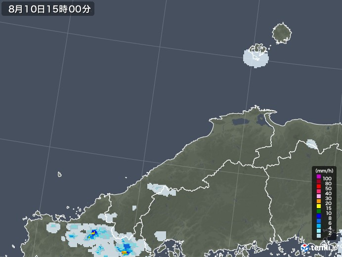 島根県の雨雲レーダー(2021年08月10日)
