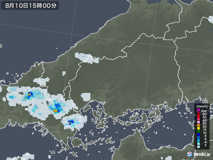 広島県の雨雲レーダー(2021年08月10日)