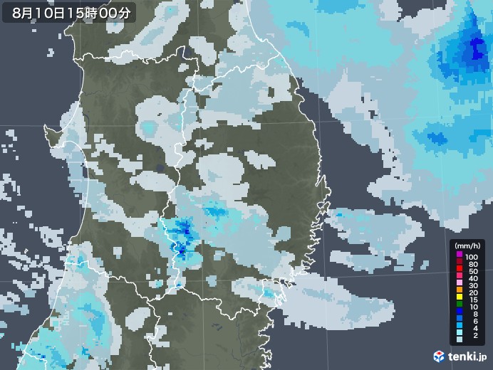 岩手県の雨雲レーダー(2021年08月10日)