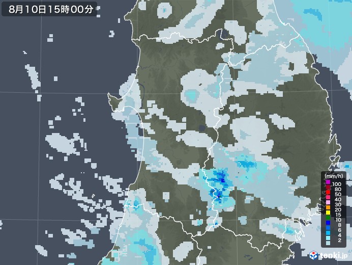 秋田県の雨雲レーダー(2021年08月10日)