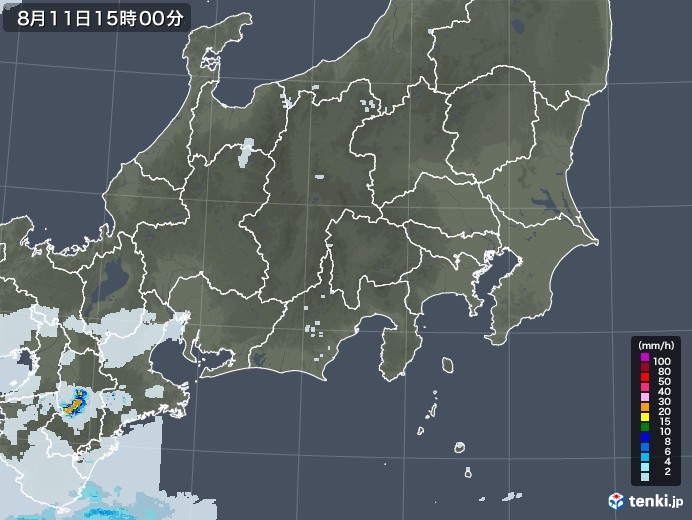 関東・甲信地方の雨雲レーダー(2021年08月11日)