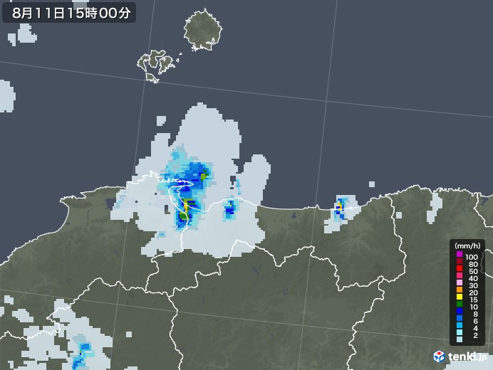 鳥取県の雨雲レーダー(2021年08月11日)