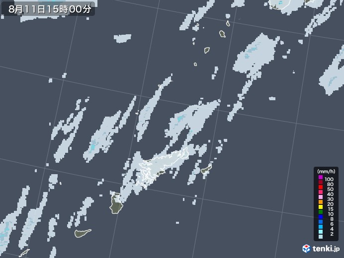 奄美諸島(鹿児島県)の雨雲レーダー(2021年08月11日)
