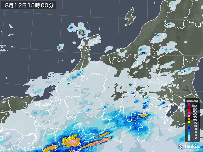 北陸地方の雨雲レーダー(2021年08月12日)