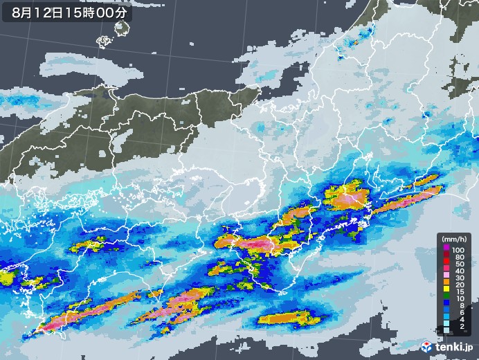 近畿地方の雨雲レーダー(2021年08月12日)