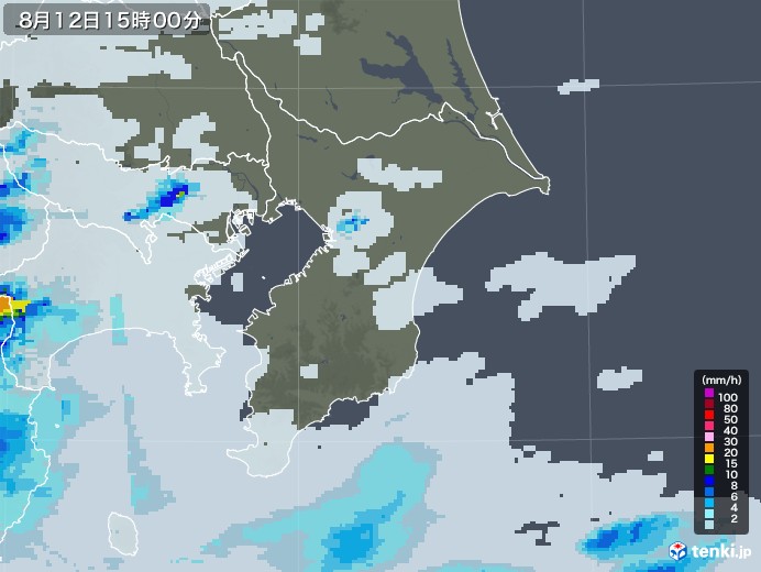 千葉県の雨雲レーダー(2021年08月12日)