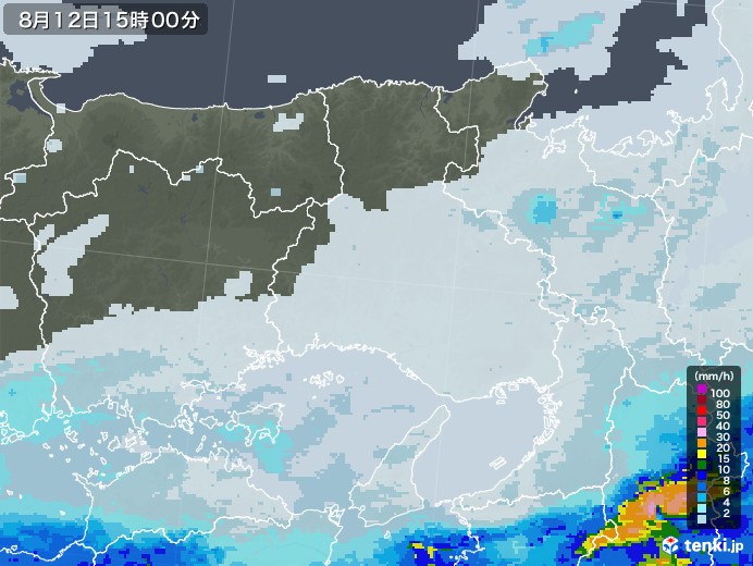 兵庫県の雨雲レーダー(2021年08月12日)