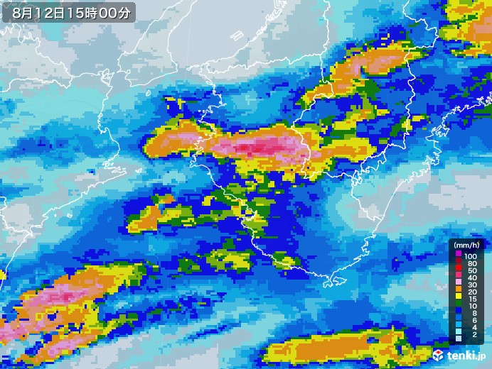和歌山県の雨雲レーダー(2021年08月12日)