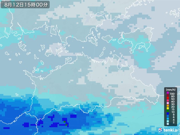 香川県の雨雲レーダー(2021年08月12日)