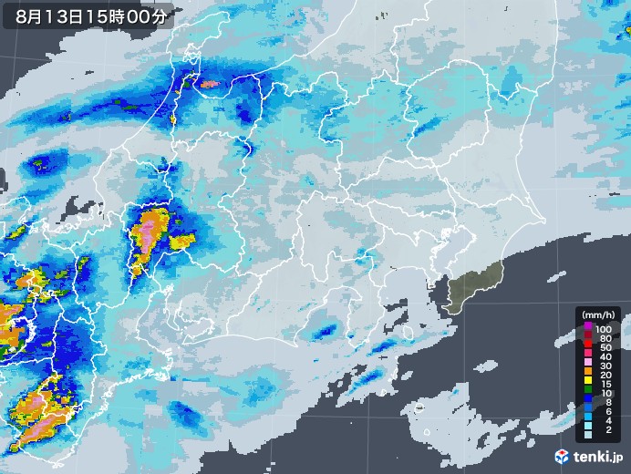 関東・甲信地方の雨雲レーダー(2021年08月13日)