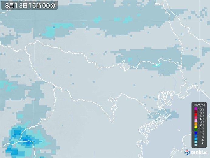 東京都の雨雲レーダー(2021年08月13日)