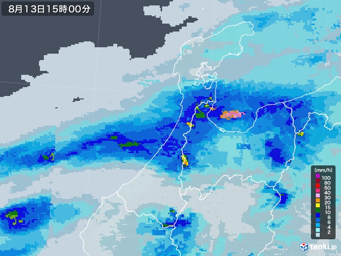 石川県の雨雲レーダー(2021年08月13日)