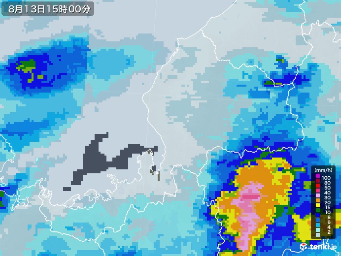 福井県の雨雲レーダー(2021年08月13日)