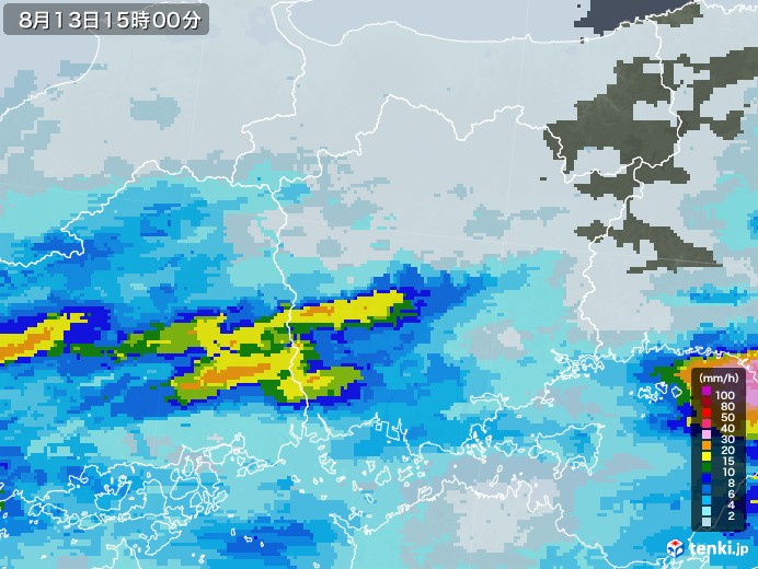 岡山県の雨雲レーダー(2021年08月13日)
