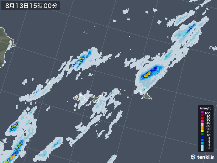 宮古・石垣・与那国(沖縄県)の雨雲レーダー(2021年08月13日)
