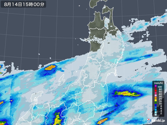 東北地方の雨雲レーダー(2021年08月14日)