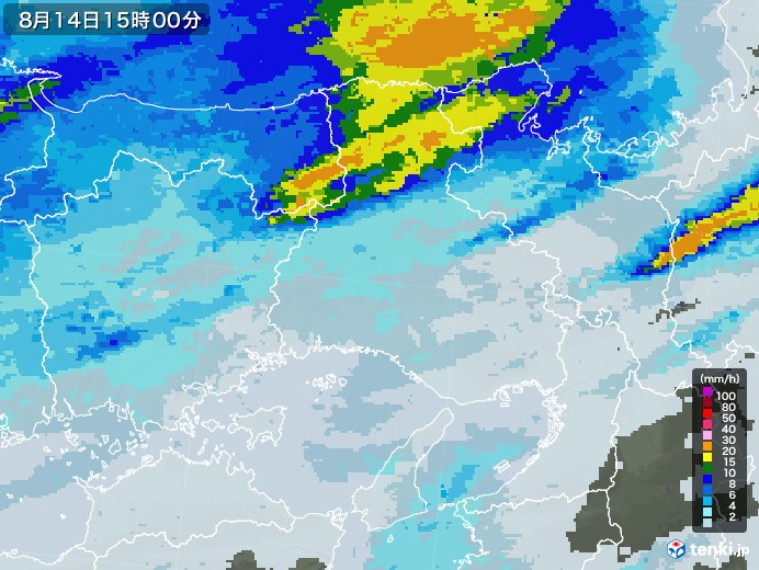 兵庫県の雨雲レーダー(2021年08月14日)