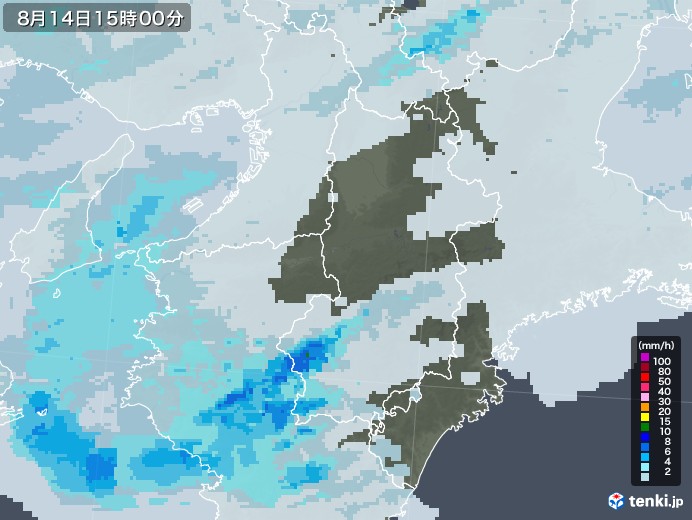 奈良県の雨雲レーダー(2021年08月14日)